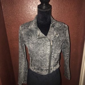 H&M moto jacket size 2 acid wash black